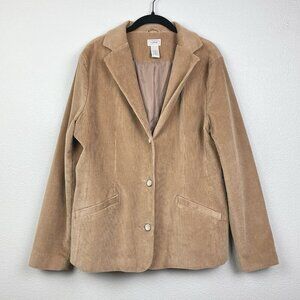 L.L. Bean Women's 14 Tan Corduroy 3 Button Collared Jacket Blazer Preppy Neutral